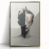 Framed abstract minimalist wall art featuring a gold acrylic design with elegant shapes, displayed against a neutral background, perfect for modern home decor.