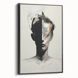 Framed minimalist wall art piece showcasing an abstract design in black tones, displayed in a sleek side view, perfect for modern home decor.