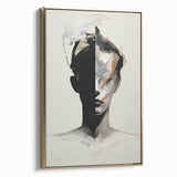 Abstract minimalist wall art featuring a gold and white color palette, elegantly framed and displayed in a side view, perfect for modern home decor.