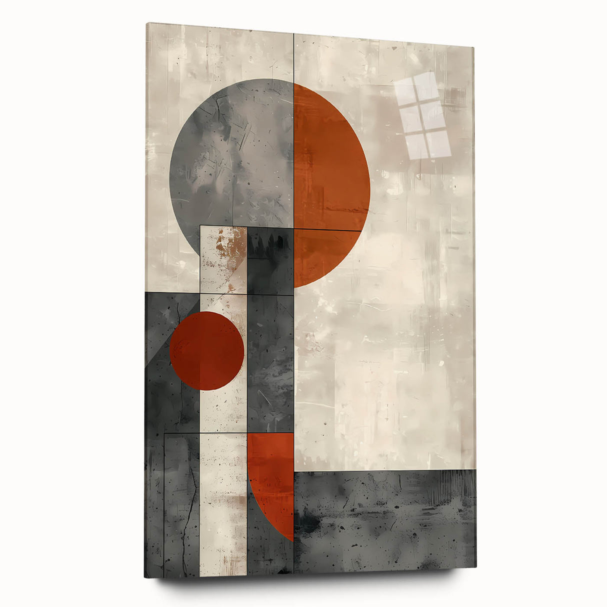 Abstract minimalist wall art displayed in a side view, featuring a sleek acrylic glass frame with no visible pins, showcasing a modern design ideal for contemporary decor.