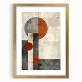 Abstract minimalist wall art framed in gold, showcasing geometric shapes and a soft color palette. Ideal for modern decor, adding elegance to any space.
