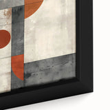 Close-up of an abstract minimalist wall art design on framed canvas, showcasing a blend of soft colors and geometric shapes, perfect for modern interiors.