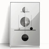 Abstract minimalist wall art framed in white acrylic, showcasing soft pastel colors and geometric shapes, perfect for modern home decor.