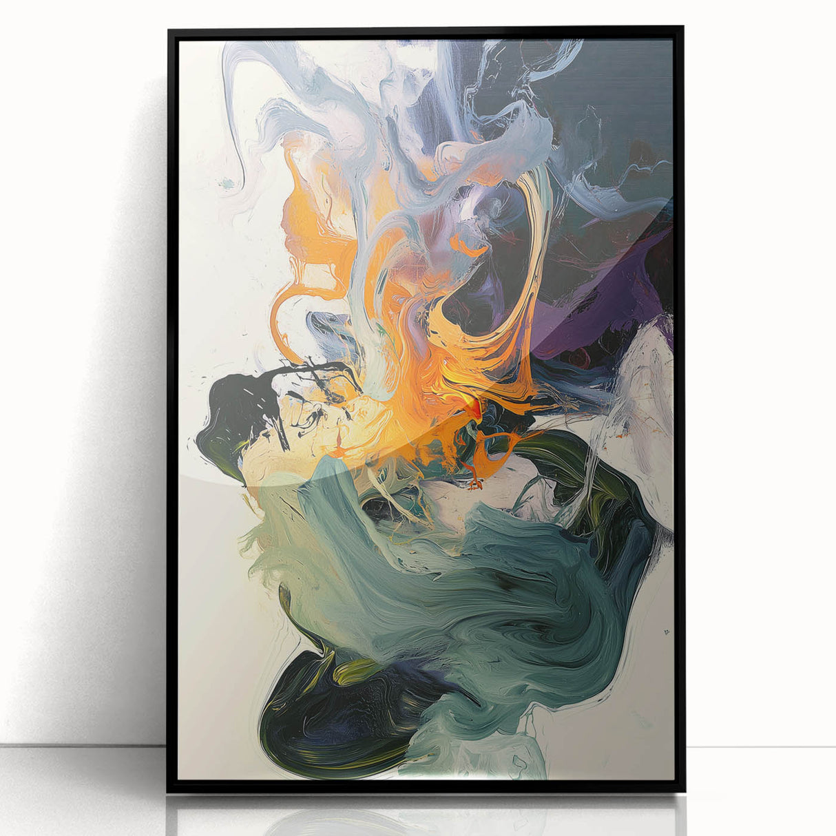Abstract Art Prints – Flowing Modern Swirl in Orange and Mint Green
