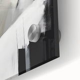 Close-up of a minimalist abstract wall art piece printed on acrylic glass, showcasing soft pastel colors and geometric shapes, perfect for modern home decor.