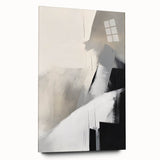 Abstract minimalist wall art displayed in a side view, featuring an acrylic glass frame that highlights its sleek design and vibrant colors, perfect for modern decor.