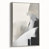 Framed minimalist wall art with an abstract design in silver tones, showcasing a sleek side view. Perfect for modern home decor, adding elegance to any space.