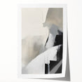 Abstract minimalist wall art print featuring soft pastel colors and geometric shapes, elegantly rolled and packaged in a protective cardboard tube, suitable for modern decor.