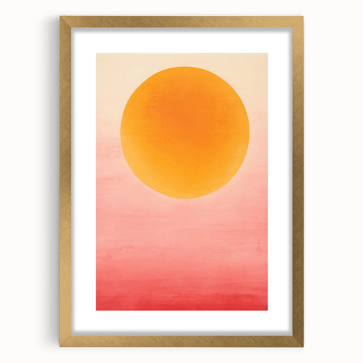 Abstract minimalist wall art framed in gold, featuring soft pastel colors and geometric shapes, ideal for modern home decor. Elegant mat enhances visual appeal.