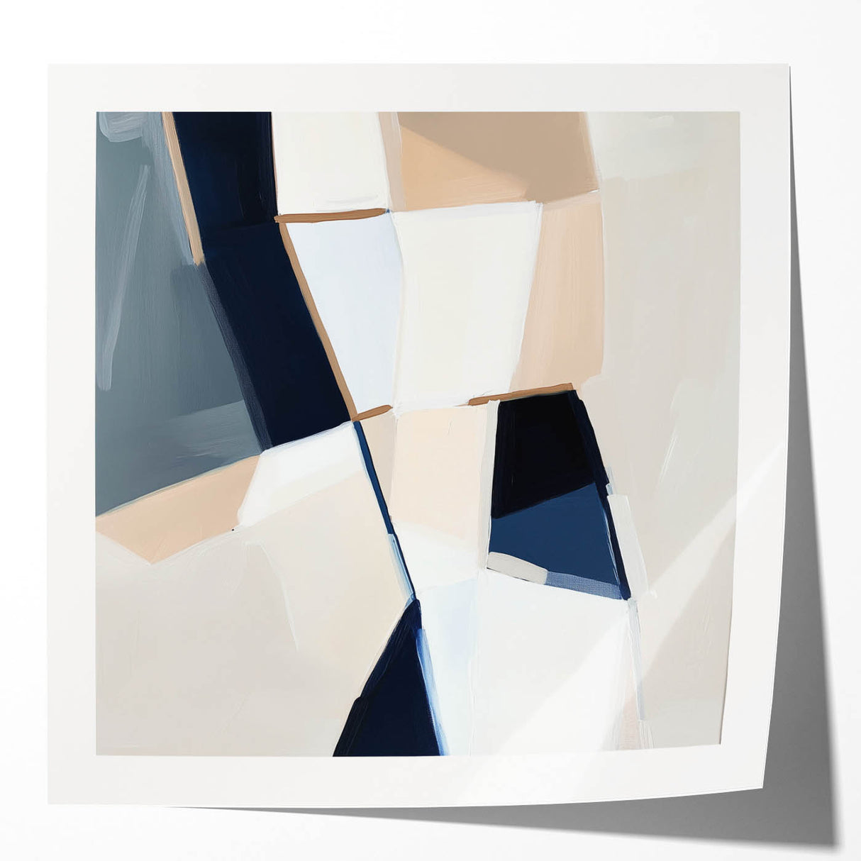 Geometric Abstract Wall Decor – Navy and Beige Minimalist Canvas