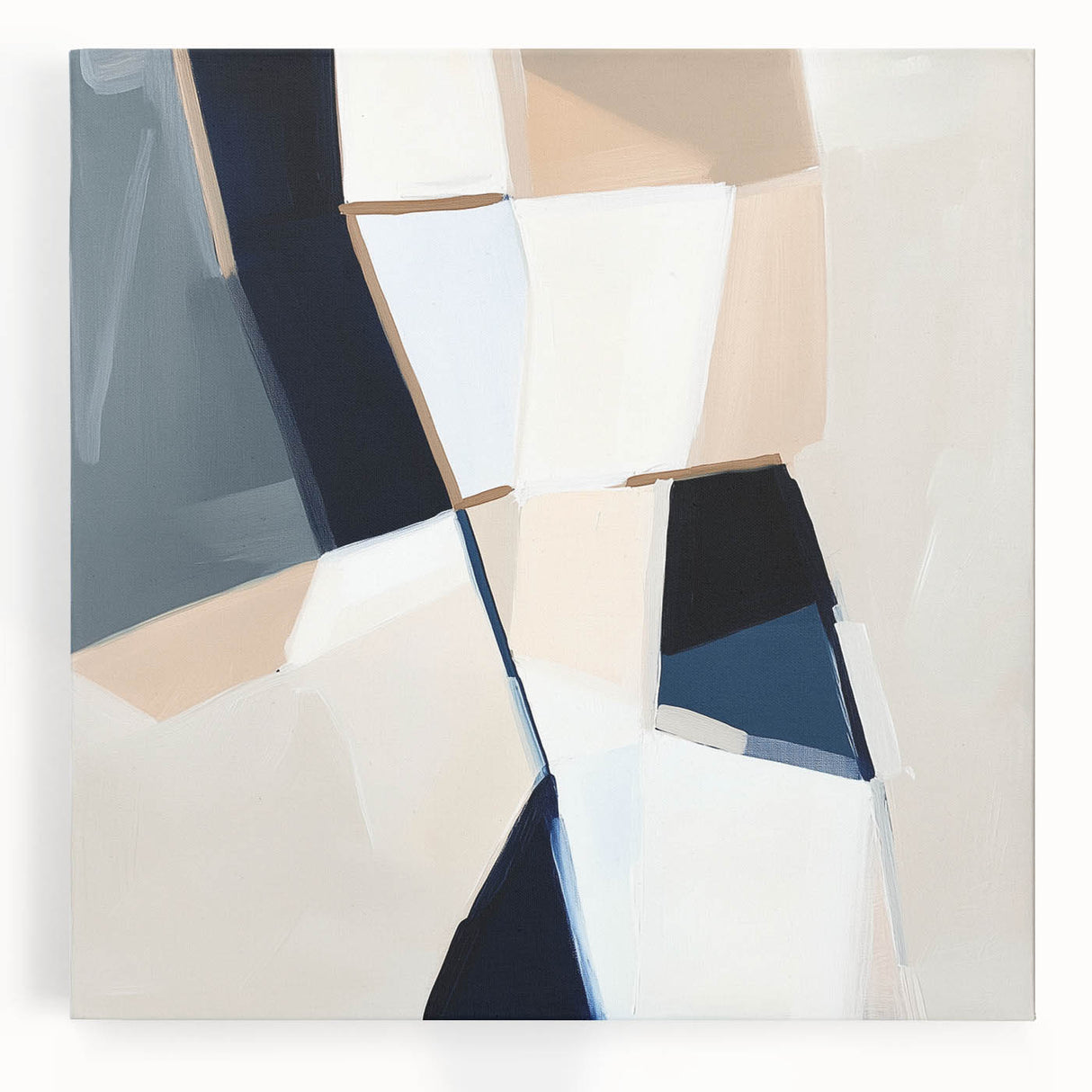 Geometric Abstract Wall Decor – Navy and Beige Minimalist Canvas