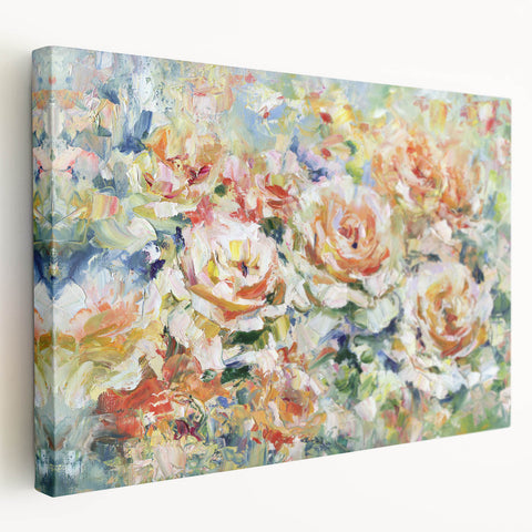 Romantic Floral Wall Art – Impressionist Rose Canvas for Living Room