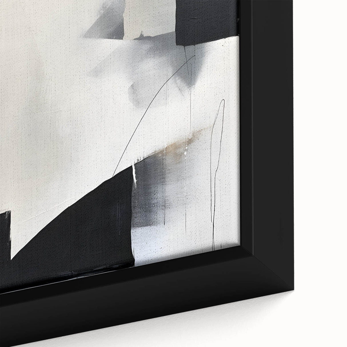Close-up view of an abstract minimalist wall art framed canvas showcasing soft pastel colors and geometric shapes, perfect for modern home decor.
