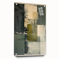 Abstract minimalist wall art design displayed in acrylic glass, showcasing a side view with metallic pins securing it. Perfect for modern decor.