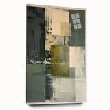 Abstract minimalist wall art featuring a vibrant acrylic piece displayed in a modern glass frame, emphasizing unique geometric shapes and color contrast. Ideal for contemporary home decor.