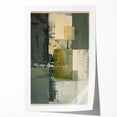 Abstract minimalist wall art print featuring soft pastel colors and geometric shapes, elegantly rolled and ready for display, packaged securely in a cardboard tube.