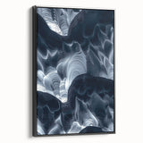 Framed canvas artwork depicting a serene landscape with caves, showcased in a sleek black frame, highlighting natural beauty and artistic detail. Ideal for modern home decor.