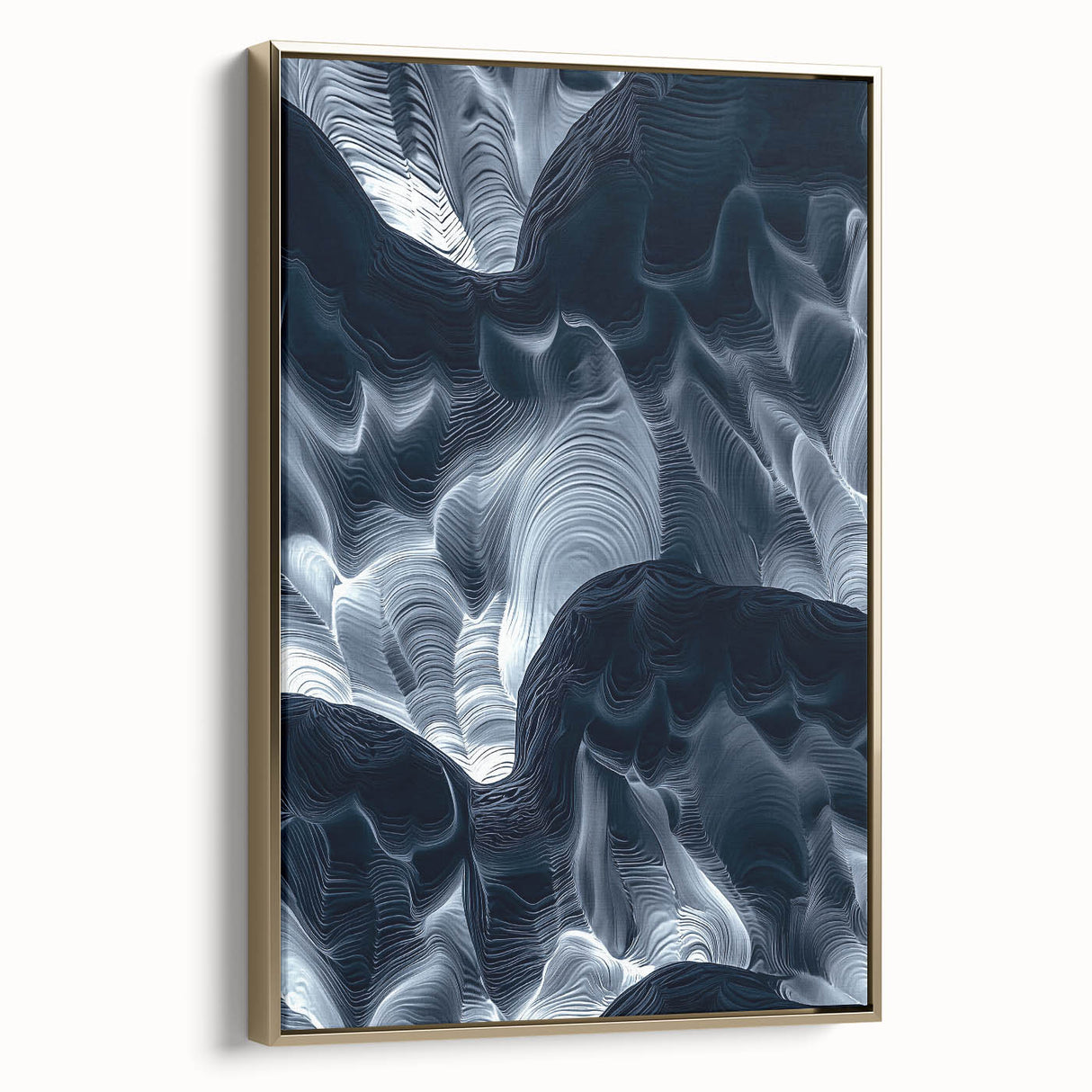 Framed canvas artwork showcasing a stunning landscape with caves, highlighted by a gold side view, perfect for enhancing home decor and interior design.