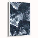 Framed canvas artwork depicting a serene landscape with caves, showcasing earthy tones and intricate details, presented in a stylish white frame, ideal for home decor.
