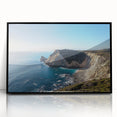Framed acrylic artwork showcasing a serene landscape of cliffs with a black frame, highlighting natural beauty and artistic detail, perfect for home decor.