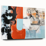 Abstract acrylic glass artwork displaying vibrant splatters in a side view, showcasing a blend of bold colors and dynamic shapes, perfect for modern decor.