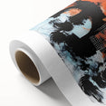 Abstract splatter design on rolled canvas featuring vibrant colors like blue, pink, and yellow, ideal for modern home decor, shipped in a protective cardboard tube.