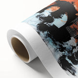 Abstract splatter design on rolled canvas featuring vibrant colors like blue, pink, and yellow, ideal for modern home decor, shipped in a protective cardboard tube.