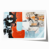 Abstract splatter art print showcasing vibrant colors with dynamic shapes, rolled and ready for display, perfect for modern home decor accents.