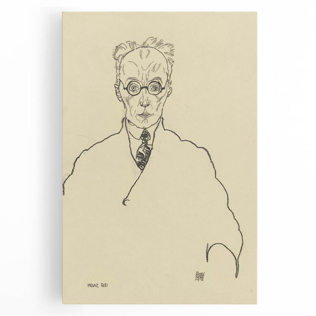 Striking Art Deco Wall Art - Minimalist Portrait of Franz Blei in Ink