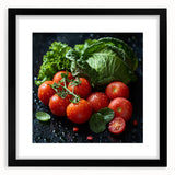 Extra large framed wall art of abstract fruits in vibrant colors on textured canvas, ideal for living room decor.