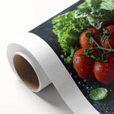 Art Deco poster of assorted fruits in vibrant colors on rolled canvas, ideal for nursery wall art or dining room decor.