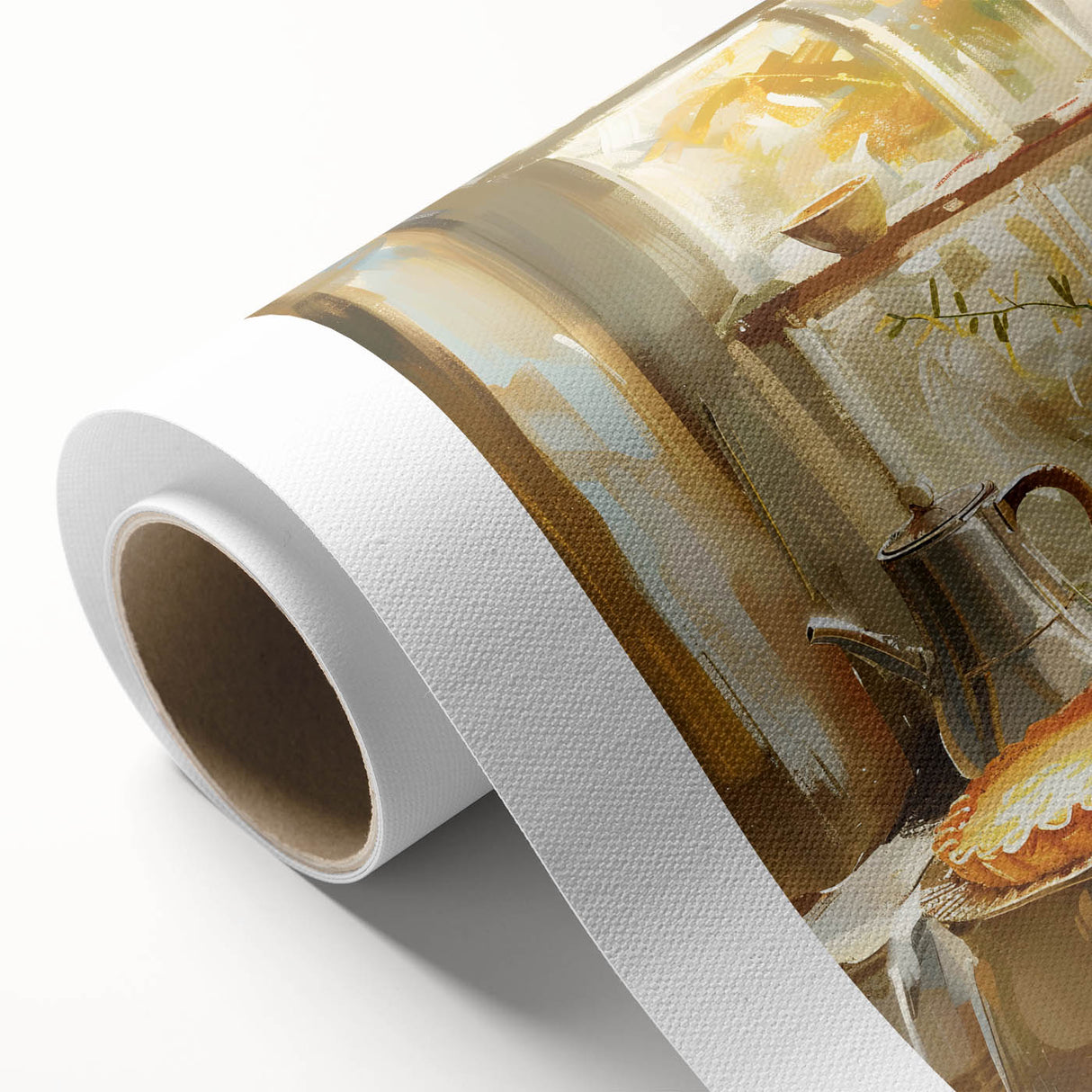 Art Deco poster of colorful pastries on rolled canvas, suited for nursery wall art or dining room decor.
