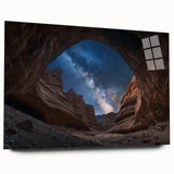 Acrylic glass art piece showcasing a stunning landscape of canyons in vibrant colors, displayed from a side view, emphasizing depth and natural beauty without visible pins.