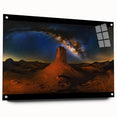 Acrylic glass artwork showcasing a vibrant desert landscape in a side view, featuring intricate pin details, ideal for modern home decor.