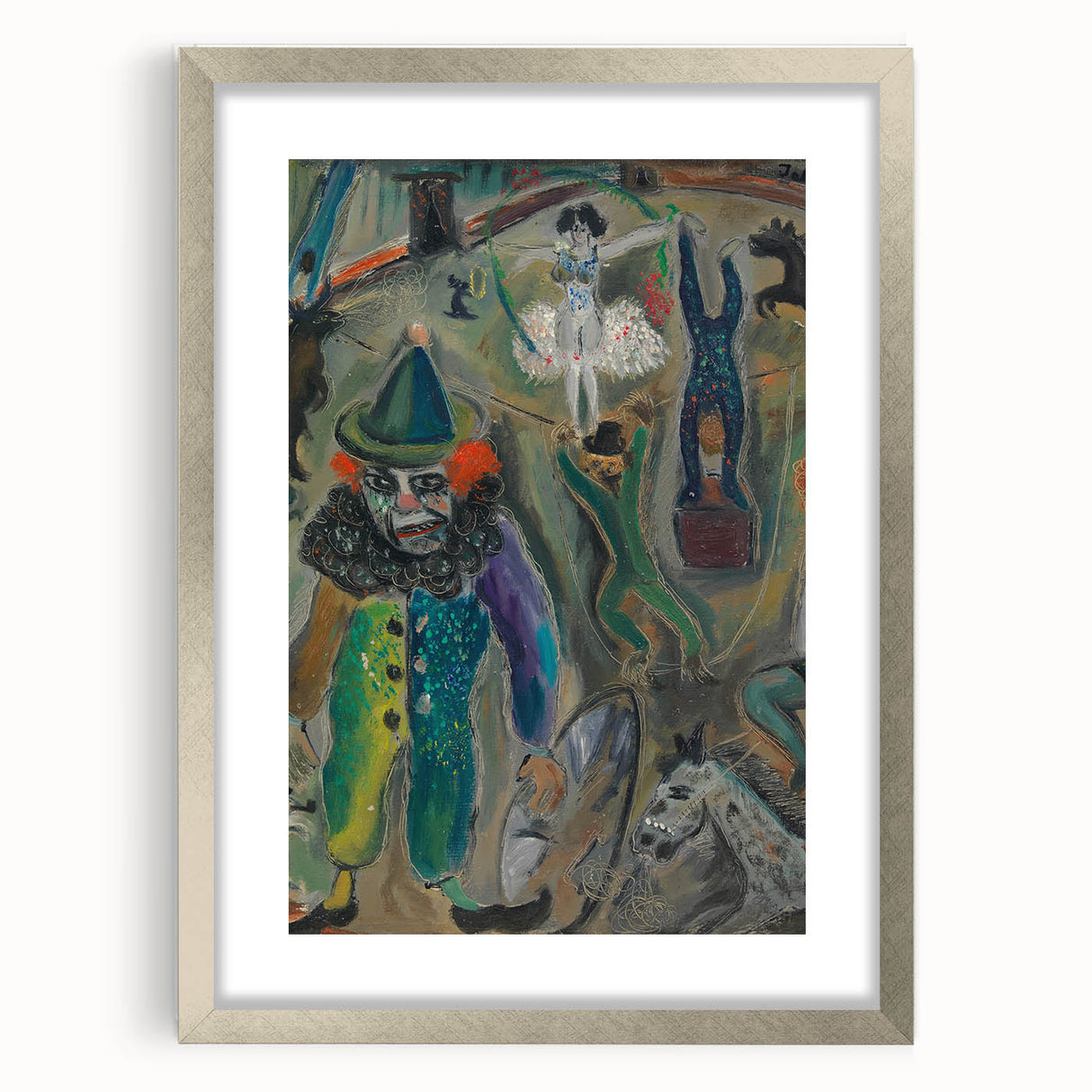 Expressive Circus Scene Art Print – Modern Clown & Performers Design