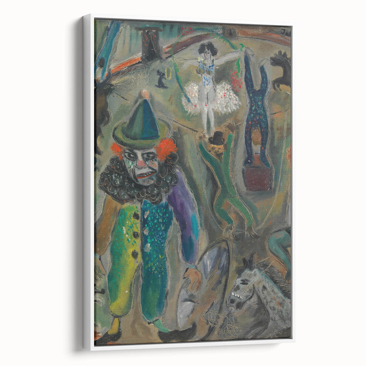 Expressive Circus Scene Art Print – Modern Clown & Performers Design