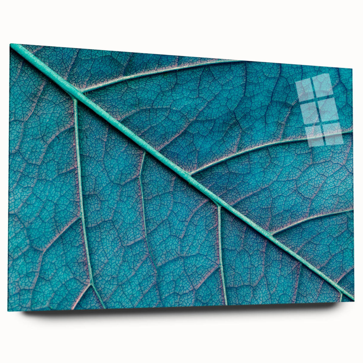 Close-up of green leaves on large acrylic print, suitable as bedroom or dining room art with a natural theme.