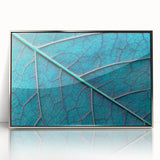 Mid-century modernist art depicting close-ups of leaves in silver acrylic frame, suitable for nursery wall art.