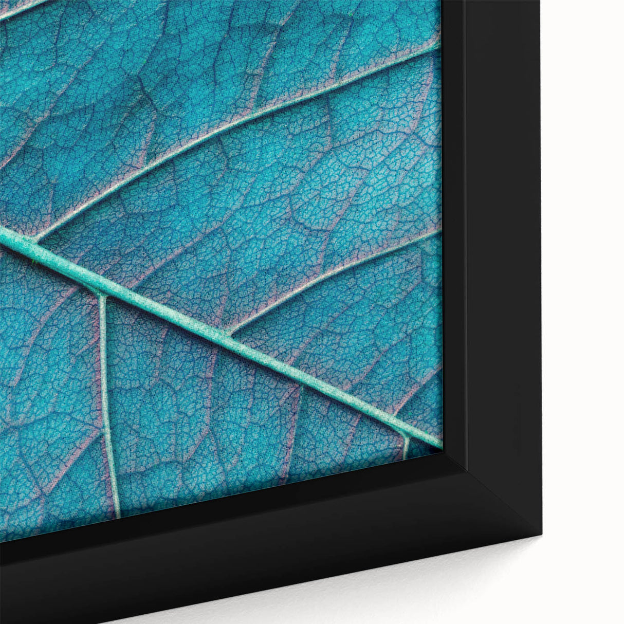Close-up of textured leaves in black, with vibrant green accents on a framed canvas, suitable for living room decor.
