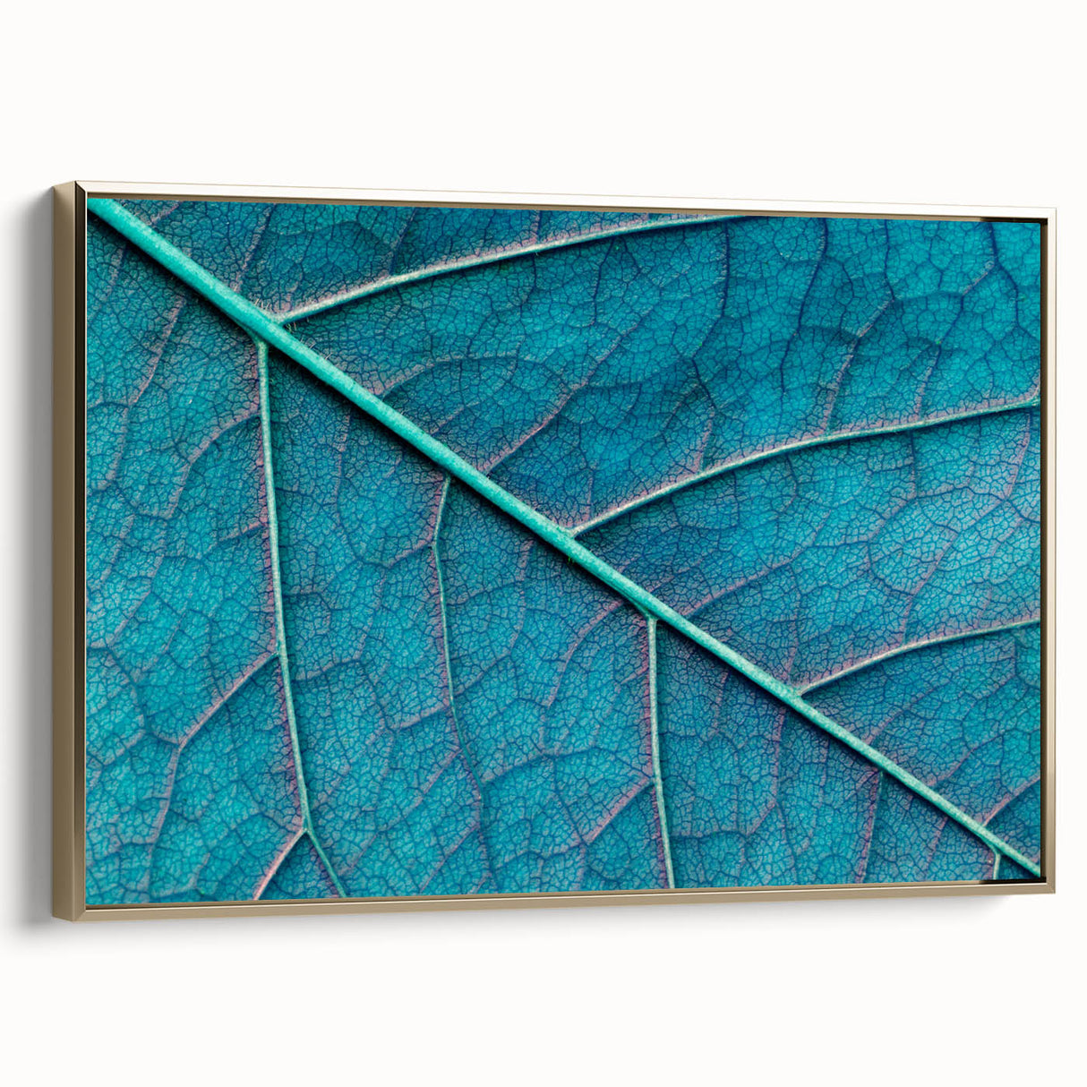 Close-up of green leaves wall art on framed canvas, ideal for bedroom decor.