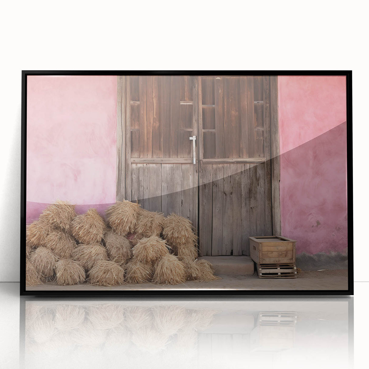 Large abstract wall art featuring a European Albanian landscape in muted earth tones on a framed acrylic.