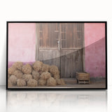 Large abstract wall art featuring a European Albanian landscape in muted earth tones on a framed acrylic.