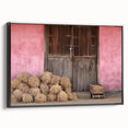 Black and white landscape art painting of Albania on framed canvas, ideal for bedroom wall decor.