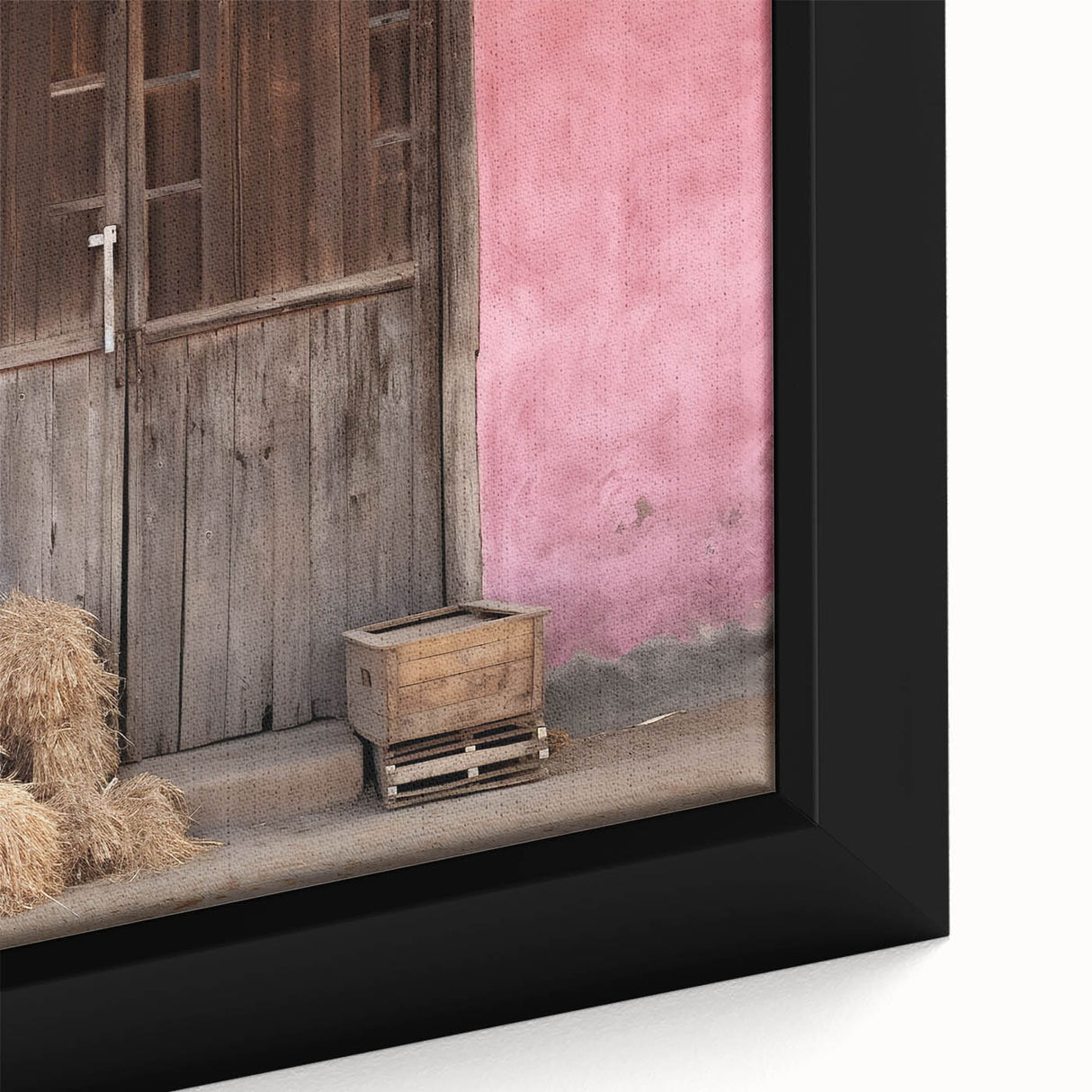 Black wall art featuring a textured, colorful European Albanian scenery on a framed canvas, suitable for living room decor.