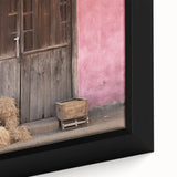 Black wall art featuring a textured, colorful European Albanian scenery on a framed canvas, suitable for living room decor.