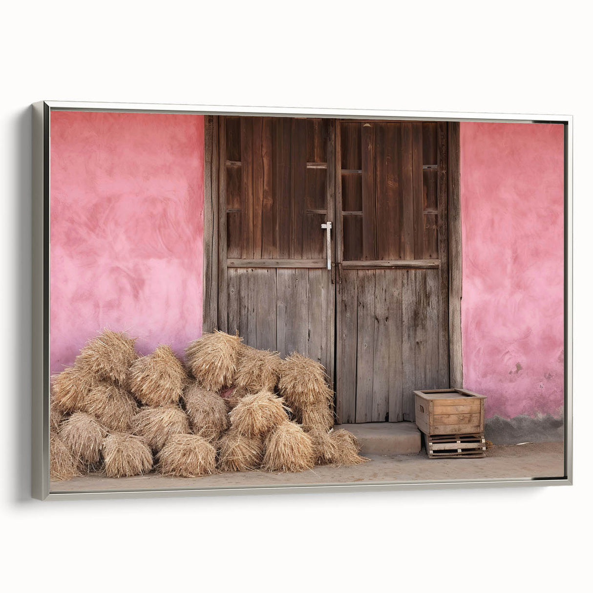 Framed canvas of a vintage Albanian landscape in monochrome, ideal for bedroom wall art.