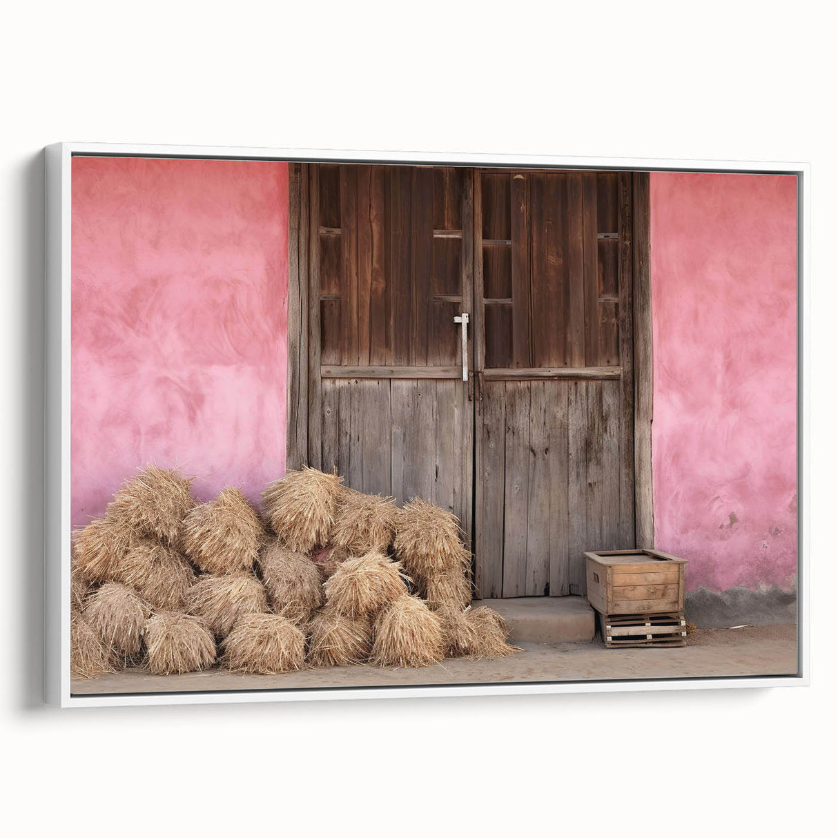 Framed canvas featuring a vintage-style landscape art painting of an Albanian scenery in colorful hues.