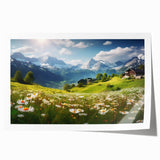 Extra large rolled print of a scenic Austrian landscape with vibrant green fields and a distant mountain range.