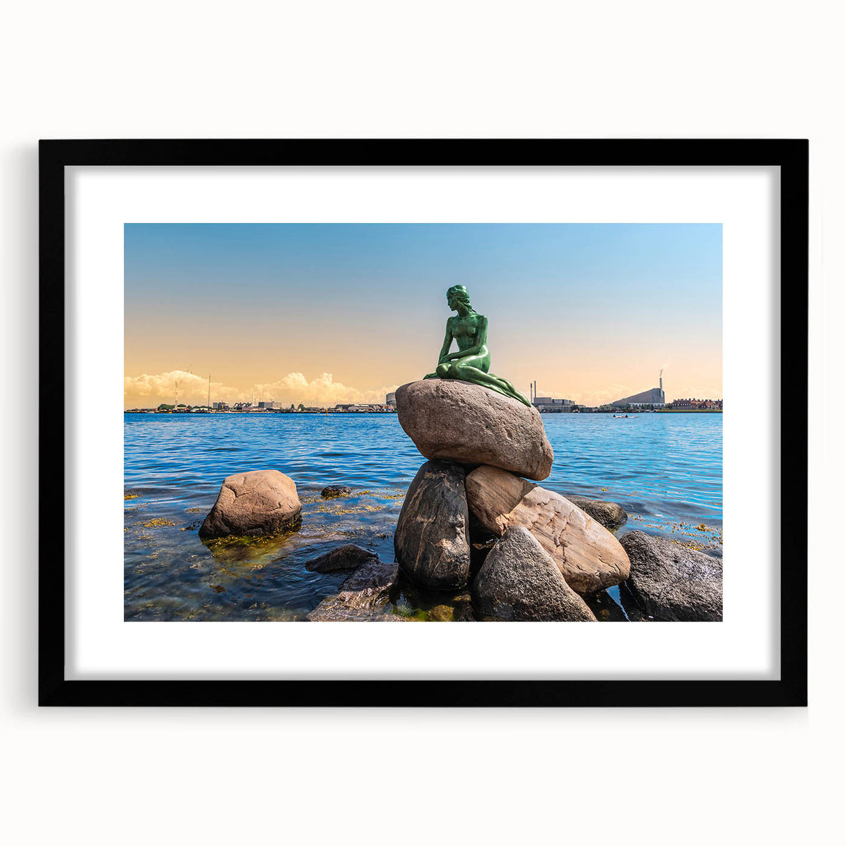Extra large abstract art print featuring a colorful, textured depiction of a European scenery on a black framed canvas.