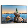 Black and white wall art of a vintage Danish landscape on framed canvas, suited for bedroom decor.